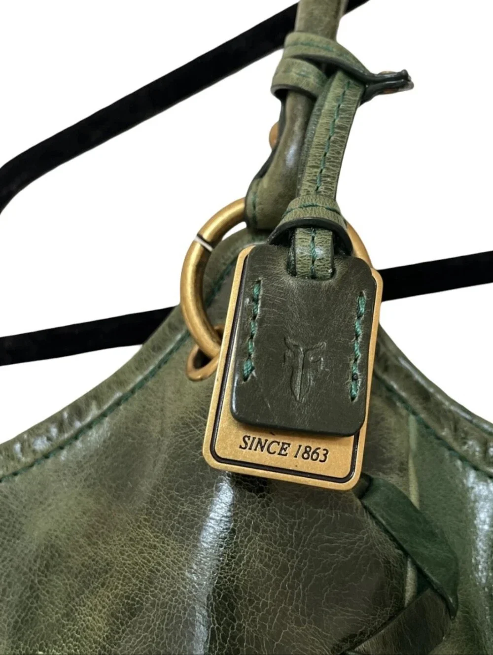 Frye Jade Layla Whipstitch XL Hobo Purse Western distressed green leather Bag